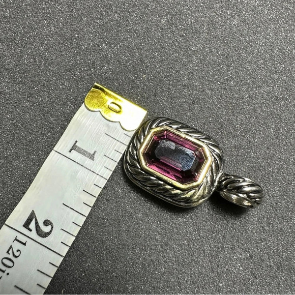 Silver Tone Purple Amethyst Like Gem Stone Rectangular Pendant Costume Jewelry - Picture 8 of 8